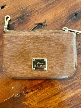 Lauren Ralph Lauren Tan Leather Wristlet with Gold Plaque